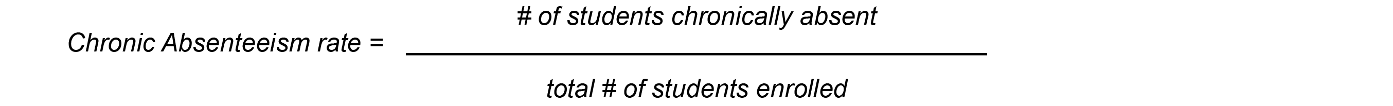 Chronic Absenteeism rate = # of students chronically absent / Total # of students enrolled